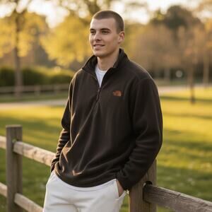 The North Face Fleece Quarter Zip Pullover Sweatshirt Mens XXL Brown Logo